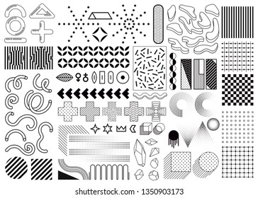 Mega set of memphis design elements, template for your project. Big colorful vector collection