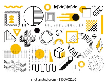 Mega set of memphis design elements, template for your project. Big colorful vector collection