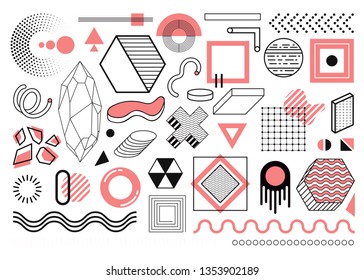 Mega set of memphis design elements, template for your project. Big colorful vector collection