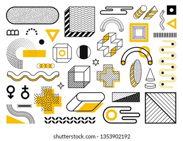 Mega set of memphis design elements, template for your project. Big colorful vector collection