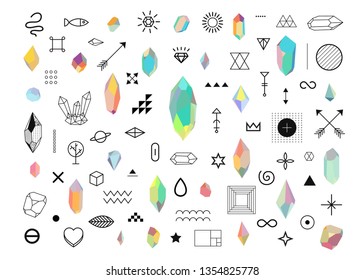 Mega set of memphis design elements, template for your project. Big colorful vector collection