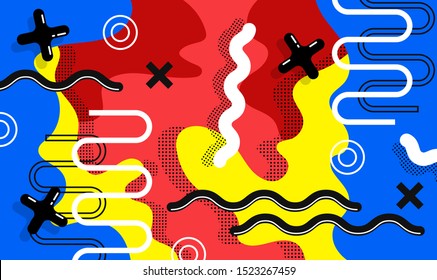 Mega set of memphis design elements, template for your project. Big colorful vector collection