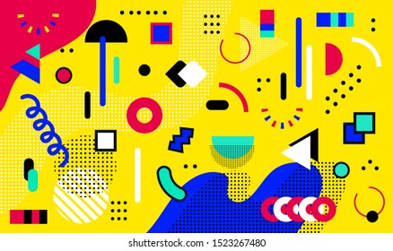Mega set of memphis design elements, template for your project. Big colorful vector collection