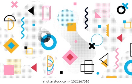 Mega set of memphis design elements, template for your project. Big colorful vector collection