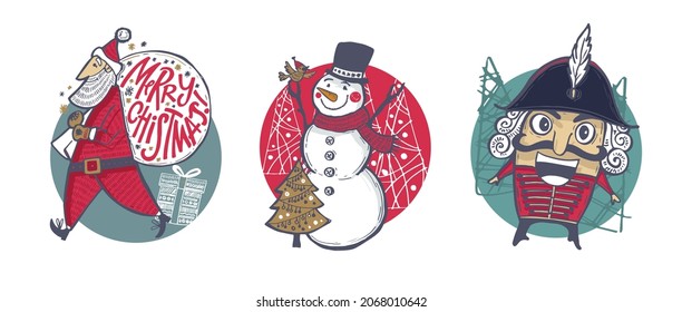 Mega set! Merry Christmas holiday folk art card collection. Merry Christmas and Happy New Year! Template set of scandinavian style xmas tree, reindeer and traditional geometric shapes.