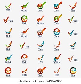 Mega set of modern tick abstract wave logos, business icons. Geometric emblems