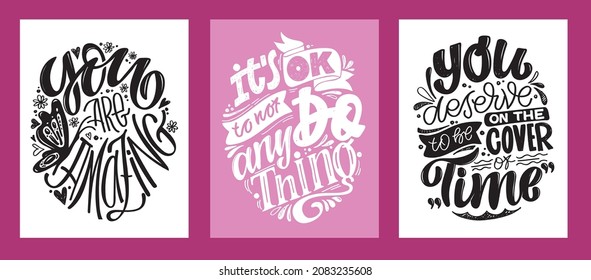 Mega set! Motivation cute hand drawn lettering postcard about life. Lettering poster for web, t-shirt design. 