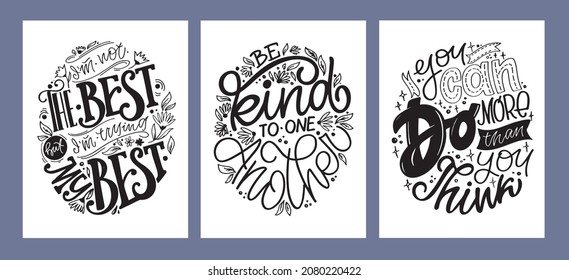 Mega set! Motivation hand drawm doodle lettering postcard. Lettering label for poster, banner, t-shirt design. 