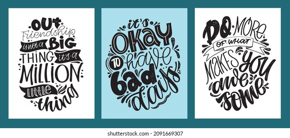 Mega set! Motivation hand drawn lettering poster about life. Lettering art for poster, banner, t-shirt design.