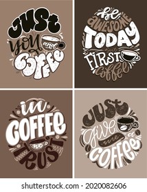 Mega set - Motivation lettering quote about coffee. Coffe time - art label for poster, banner, t-shirt design.