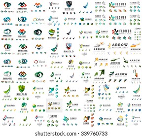 Mega set of new universal company logo ideas, geometric business icon collection. Vector illustration of  arrows, shields, loop infinity shapes and other