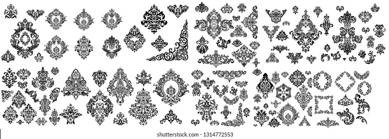  Mega Set of Oriental vector damask patterns for greeting cards and wedding invitations. 