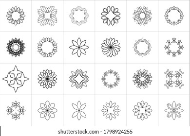 Mega Set Of Ornamental Madala Logos. Minimalist Outline Logo Collection.