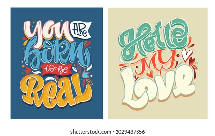 Mega set of posters. Hand drawn lettering quote in modern calligraphy style about life. Slogan for print and poster design. Vector illustration