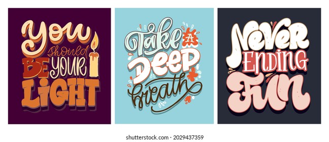 Mega set of posters. Hand drawn lettering quote in modern calligraphy style about life. Slogan for print and poster design. Vector illustration