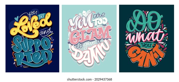 Mega set of posters. Hand drawn lettering quote in modern calligraphy style about life. Slogan for print and poster design. Vector illustration