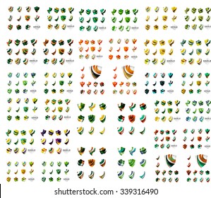 Mega set of protection shield logo concepts. Color flowing wave design icons on white. Vector illustration