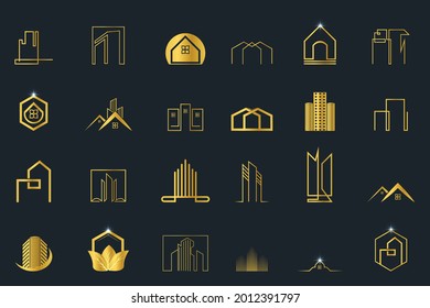 Mega Set Real Estate, Building and Construction Logo Lines Vector Design