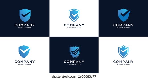 Mega Set of security shield icons, security shields logo design with check mark and padlock. Security shield digital technology symbols. Vector illustration.