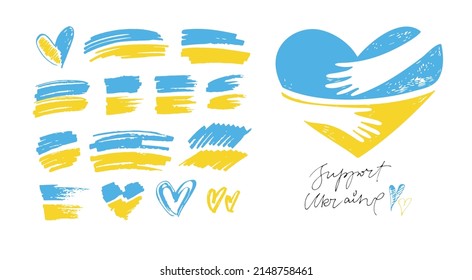 Mega set! Support Ukraine - cute hand drawn doodle lettering. Glory of Ukraine, Save Ukraine, All will be Ukraine