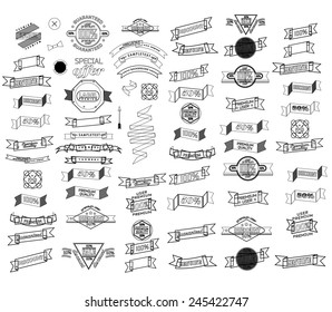 Mega set of thin line retro ribbons and label collection