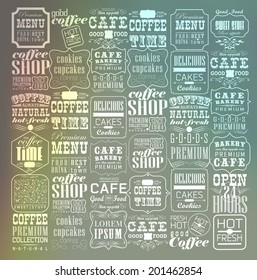 Magnífico conjunto de etiquetas de café retro y tipografía de fina línea. Colección de decoración de café