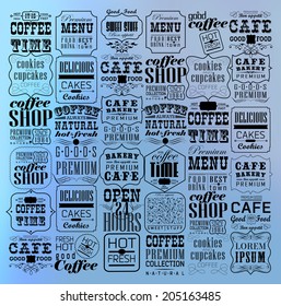 Mega set of thin line Vintage Retro Coffee  Labels and typography. Coffee decoration collection