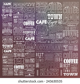 Mega set of thin line Vintage Retro Coffee  Labels and typography. Coffee decoration collection