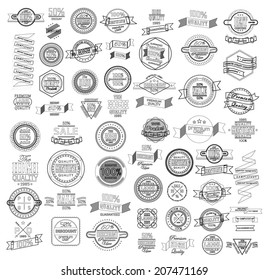 Mega set of thin lineretro vintage ribbons and label