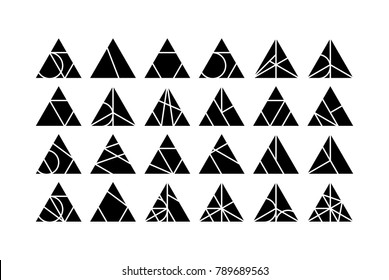 Mega set of triangle Vector design elements for creative project. Black and white Collection in Modern Memphis California New Wave styles