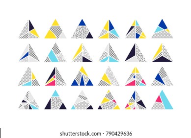 Mega set of triangle Vector design elements for creative project. Collection in Modern Memphis California New Wave styles