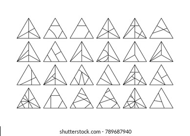 Mega set of triangle Vector linear design elements for creative project. Black and white Collection in Modern Memphis California New Wave styles