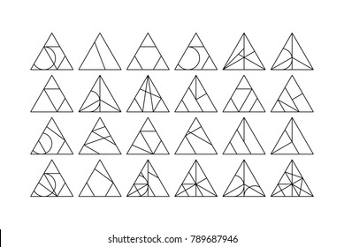 Mega set of triangle Vector linear design elements for creative project. Black and white Collection in Modern Memphis California New Wave styles