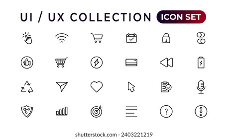 Mega set of ui ux icon set, user interface iconset collection.Set of thin line web icon set, simple outline icons collection, Pixel Perfect icons, Simple vector illustration.
