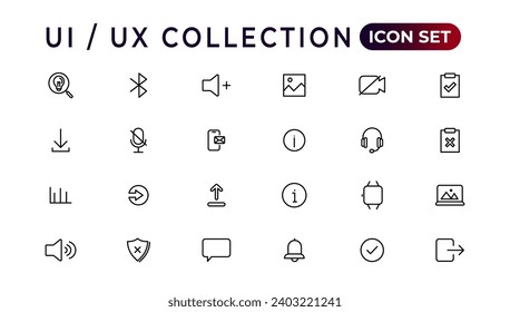 Mega-Set ui ux Icon Set, Benutzeroberfläche iconset Sammlung.Set von dünnen Web-Icon Satz, einfache Umriss-Icons Sammlung, Pixel Perfect Icons, einfache Vektorgrafik.
