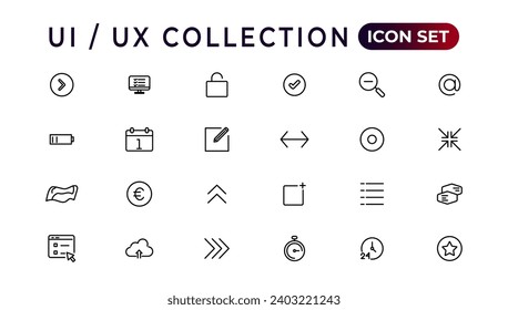 Mega set of ui ux icon set, user interface iconset collection.Set of thin line web icon set, simple outline icons collection, Pixel Perfect icons, Simple vector illustration.

