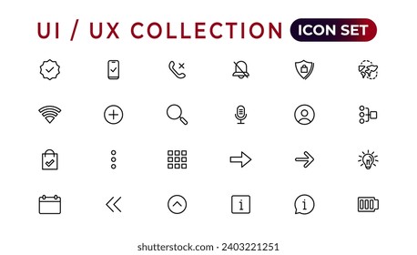 Mega set of ui ux icon set, user interface iconset collection.Set of thin line web icon set, simple outline icons collection, Pixel Perfect icons, Simple vector illustration.
