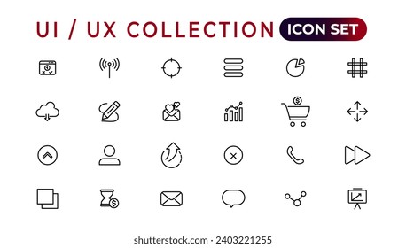 Mega set of ui ux icon set, user interface iconset collection.Set of thin line web icon set, simple outline icons collection, Pixel Perfect icons, Simple vector illustration.
