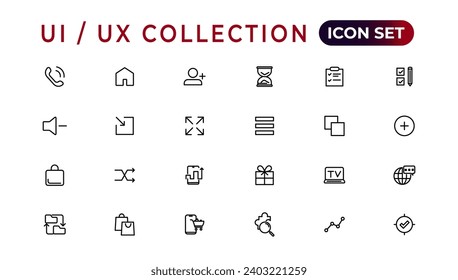 Mega-Set ui ux Icon Set, Benutzeroberfläche iconset Sammlung.Set von dünnen Web-Icon Satz, einfache Umriss-Icons Sammlung, Pixel Perfect Icons, einfache Vektorgrafik.
