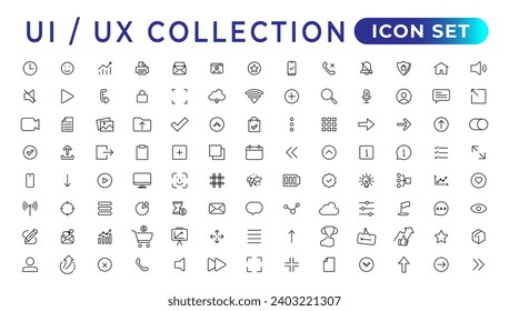 Mega set of ui ux icon set, user interface iconset collection.Set of thin line web icon set, simple outline icons collection, Pixel Perfect icons, Simple vector illustration.
