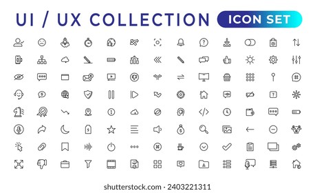 Mega set of ui ux icon set, user interface iconset collection.Set of thin line web icon set, simple outline icons collection, Pixel Perfect icons, Simple vector illustration.
