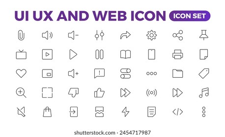 Mega conjunto de iconos ui ux, colección de iconos de interfaz de usuario. Conjunto esencial de interfaz de usuario Básica. 200 Iconos De Contorno De Línea. Para la colección de iconos App, Web, Imprimir.Esquema.