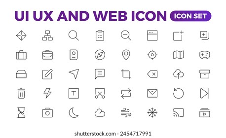 Mega conjunto de iconos ui ux, colección de iconos de interfaz de usuario. Conjunto esencial de interfaz de usuario Básica. 200 Iconos De Contorno De Línea. Para la colección de iconos App, Web, Imprimir.Esquema.