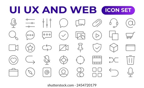 Mega conjunto de iconos ui ux, colección de iconos de interfaz de usuario. Conjunto esencial de interfaz de usuario Básica. 200 Iconos De Contorno De Línea. Para la colección de iconos App, Web, Imprimir.Esquema.