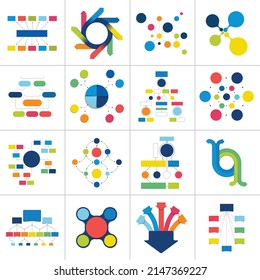 Mega conjunto de diversos esquemas de diagramas de flujo, diagramas, mapas de la mente. Infografía vectorial.