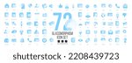 Mega set of vector icons in glass morphism modern trendy style. Blue and transparency glass. 72 icons in a single style of business, finance, UX UI