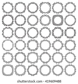 Mega set of vintage patterned round frames. Circular wreaths bundle in victorian style. Vintage floral round frames.