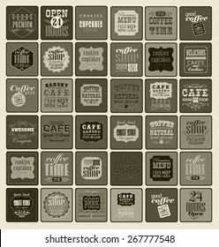 Mega set of Vintage Retro Coffee  Labels and typography. Pattern in retro style