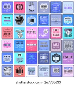 Mega set of Vintage Retro Coffee  Labels and typography. Pattern in retro style