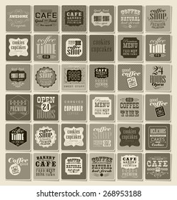 Mega set of Vintage Retro Coffee  Labels and typography. Pattern in retro style